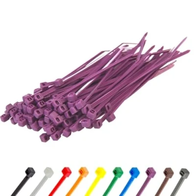 Image of Gocableties Purple Cable Ties, 200mm x 2.5mm, Pack of 100, 8 Premium Nylon Zip Multi Purpose Plastic Tie Wraps, Secure Self Locking Mechanism, for Home, Garden, Office and DIY