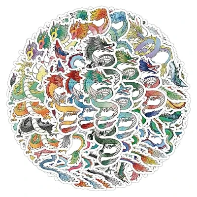 Image of 60 Pcs Dragon Stickers for Kids Teens Adults Boys Girls Gift,Stickers Pack Laptop,Skateboard,Luggage,Car,Bike, Cup,Computer,Water Bottle Decor,Cartoon Vinyl Waterproof Sticker Decals