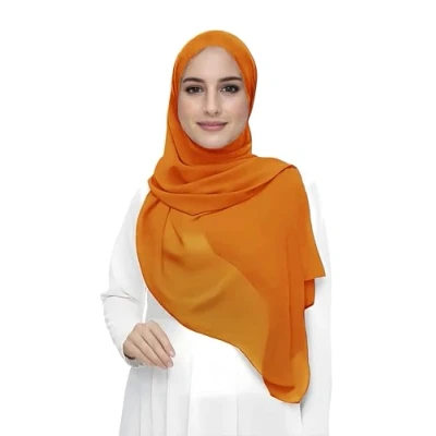 Image of Premium Chiffon Hijab Head Scarf Shawl Wrap for Muslim Women Lightweight (Orange)