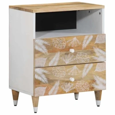 Image of vidaXL Mango Wood Nightstand Solid Bedside/Side Table with Drawers Brown Modern Bedroom/Living Room Furniture 50x33x60 cm