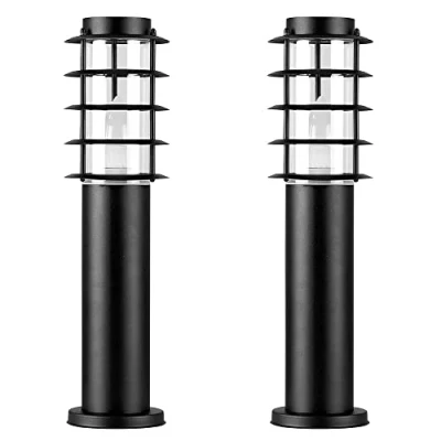Image of MiniSun Pair of Modern IP44 Rated Outdoor Black Stainless Steel Bollard Lantern Light Posts Complete with 4w LED Candle Bulbs [3000K Warm White]