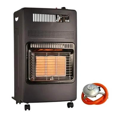 Image of AMOS Portable Calor Gas Heater, 4.2KW, 3 Heat Settings, Foldable &amp; Free Standing with Wheels, Suitable for Indoor and Outdoor Use, Includes Regulator Hose, Black