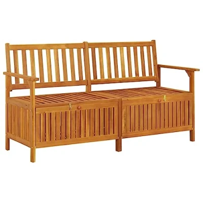 Image of vidaXL Acacia Wood Storage Bench 148 cm Dense Tropical Hardwood Spacious Design Easy to Clean for Indoor and Outdoor Lounging, Decks, Gardens