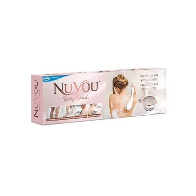 Image of JML NuYou Electric Body Brush Battery Silicone Scrubber with 4 Interchangeable Heads to Cleanse, Massage and Exfoliate Foot Back Scrubbers for use in Shower Bath Long Handle