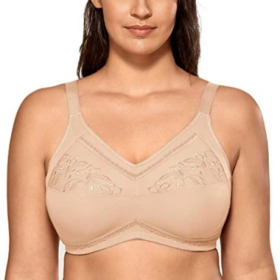 Image of Delimira Women&#039;s Wireless Bras Cotton Mastectomy with Pockets Post Surgery Full Cup Comfort Plus Size Everyday Bra Beige 40DD