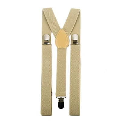 Image of Hat To Socks Mens Womens Adjustable Braces Suspenders with Strong Metal Clips (Beige)