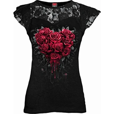 Image of Spiral Bleeding Heart Lace Layered Cap Sleeve Top Black XXL