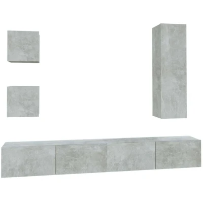 Image of vidaXL 5 Piece TV Cabinet Set Concrete Grey Engineered Wood