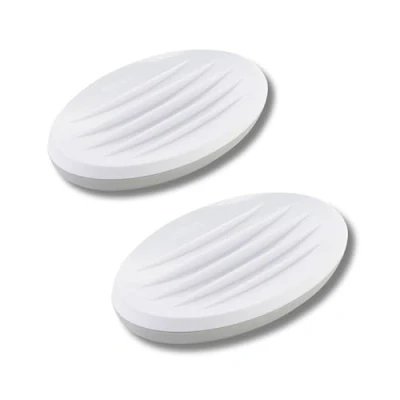 Image of Minky Bathroom Soap Dish, Hand Dish With Raised Ridges, Oval Shaped For Bar, Stylish &amp; Practical Accessory, White Light Grey, Made in the UK (2)