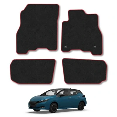 Image of Car Mats Compatible with Nissan Leaf (2018 ) Tailored Fit Red Carpet Floor Set Accessory Custom 4 Pieces Anti Slip Backing &amp; Binding Trim Edge