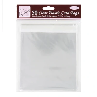 Image of Anita&#039;s Square Card Bag, 145 x 145mm, Clear, Pack Of 50, Plastic Protection For Home, Art, Craft, Cardmaking