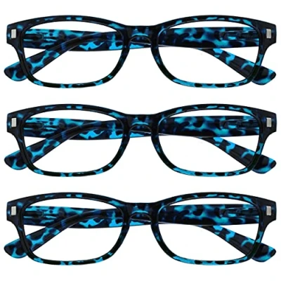 Image of UV Reader Blue Tortoiseshell Reading Glasses Value 3 Pack Mens Womens Spring Hinges UVR3PK010BL +2.50