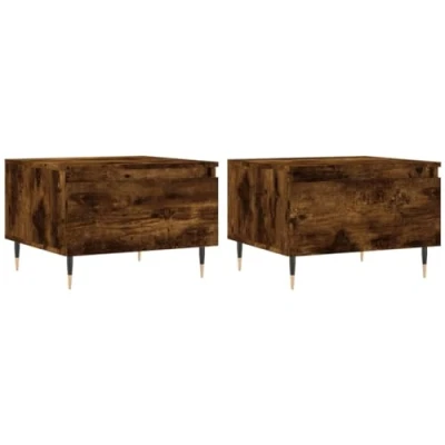 Image of vidaXL Modern Smoked Oak Engineered Wood Coffee Tables 2 Piece Set with Storage Drawer and Metal Legs for Living Room
