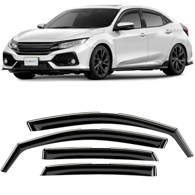 Image of CLIM ART wind deflector for/compatible with Honda Civic 2016 2021 Hatchback. door rain deflectors,car accessories, car deflectors, in channel 4 pieces