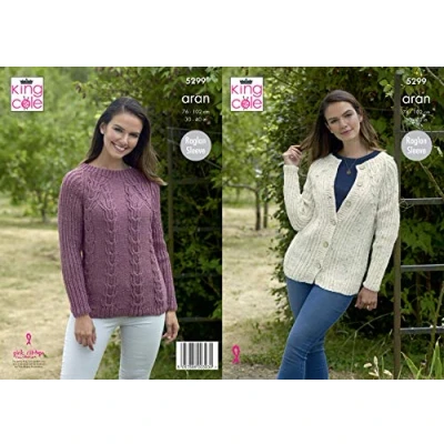 Image of King Cole 5299 Knitting Pattern Womens Sweater and Cardigan in Big Value Aran
