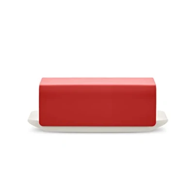 Image of Alessi Mattina BG04 R Design Butter Container, Made of Porcelain with Lid in 18/10 Stainless Steel, Colored Epoxy Resin, Red