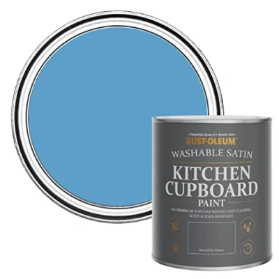 Image of Rust Oleum Blue Scrubbable Kitchen Cupboard Paint in Satin Finish Cerulean 750ml