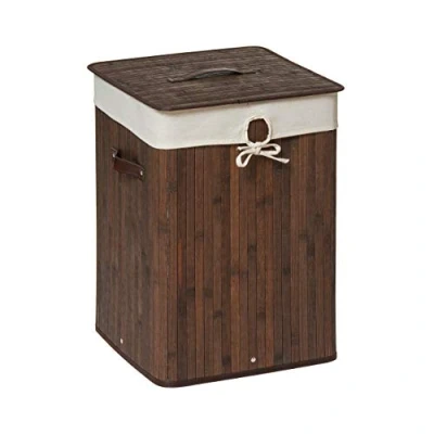 Image of Premier Housewares Kankyo Bamboo Square Laundry Hamper, Dark Brown, 35 x 50 cm