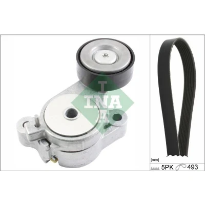Image of 03C145299M, 03C145933A V ribbed belt set INA 529 0340 10 Check alternator freewheel clutch &amp; replace if necessary VOLKSWAGEN: Golf 5, Tiguan I