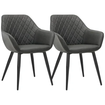 Image of WOLTU Set of 2 Dining Chairs Anthracite Kitchen Side Faux Leather Seat, Reception Armchairs for bedroom Counter Lounge Living Room,BH251an