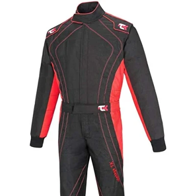 Image of TK Adult Kart Suit/Race/Rally One Piece Cordura Karting Suit (Black &amp; Red, L)
