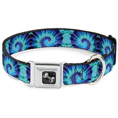 Image of Buckle Down Seatbelt Dog Collar Tie Dye Swirl Purples/Blues 1&quot; Wide Fits 15 26&quot; Neck Large