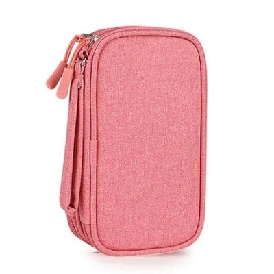 Image of Cable Organiser Bag, Double Layer Electronics Travel Organizer Waterproof Charger Bag Universal Tidy Bags for Cables, Power Bank, USB Drive, Hard Disk (Pink)