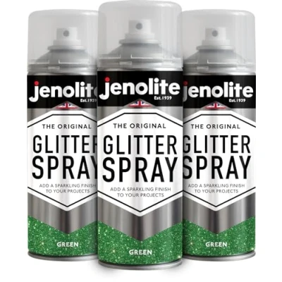 Image of JENOLITE Glitter Spray Paint GREEN 3 x 400ml Multi Surface Ideal for Artistic Projects : Perfect Picture Frames, Mirrors, Ornaments &amp; Crafting