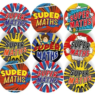 Image of 144 Superhero Maths 30mm Glossy Reward Stickers for Teachers &amp; Parents
