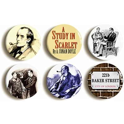Image of 6 x&quot;SHERLOCK HOLMES&quot; VINTAGE STYLE BADGES BUTTONS PINS (1inch/25mm diameter)