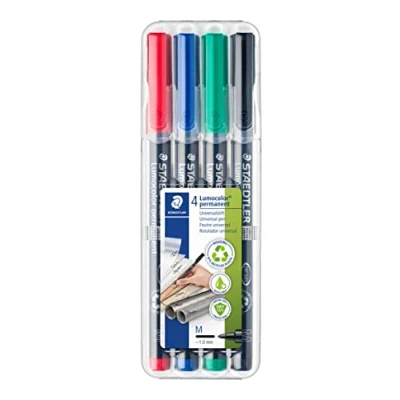 Image of STAEDTLER 317 WP4 Lumocolor Permanent Pen, Medium Line Width, 1.0mm Assorted Colours (Pack of 4)