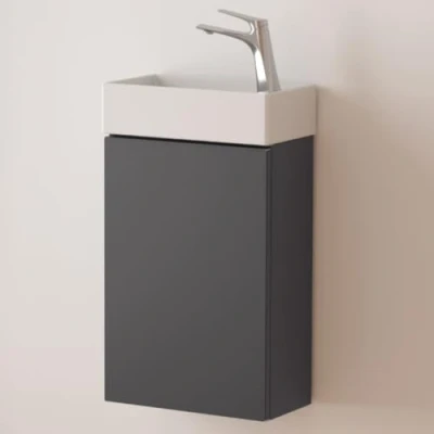 Image of Durovin Bathrooms 400mm Wall Mounted Storage Cabinet Vanity Unit Include Basin for Cloakroom Bathroom Soft Close Door 710mm x 220mm(HxD) Light Gray