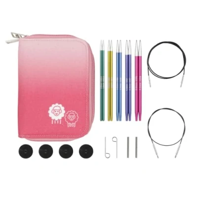 Image of KnitPro Zing Interchangeable Needle Set 5 x 13cm Circular Knitting Pin Pairs with Accessories Starter Set, Colour Coded for Beginners, Professionals &amp; Gift
