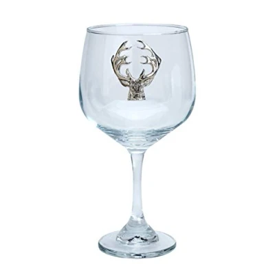 Image of 653 ml / 23oz Gin Bowl/Wine Glass with pewterware stag Motif in a Presentation Box