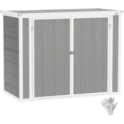 Image of Outsunny 4.7 x 2.5FT Lockable Garden Shed Double Bin Storage Grey 84H 205V00GY