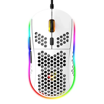 Image of RGB Honeycomb Lightweight Gaming Mouse, 6 Programmable Buttons, Backlight Modes &amp; 6400 DPI Adjustable, USB Wired, Plug Play, Compatible with Windows, Mac, Laptop, PS4, XBox White