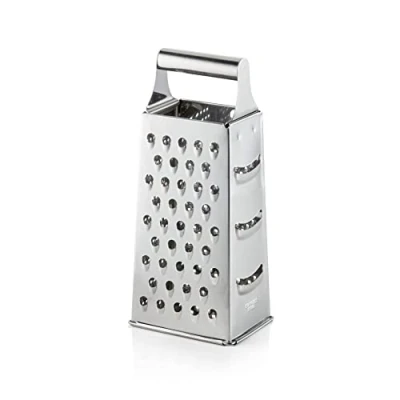 Image of WAS Germany Square Grater Ideal for Parmesan or Vegetables with 4 Different Grating Surfaces Made of Stainless Steel 10 x 7.3 19.2 cm, 24 cm Height Handle