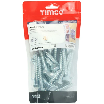 Image of 3x TIMCO Coach Screws Hex Zinc 1280CSCB Pack of 25