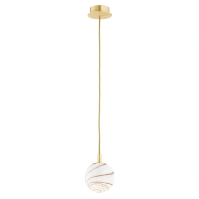 Image of Almiros 12cm Globe Pendant Ceiling Light White Brown (Marble Colour), Brushed Brass, Gold Wire