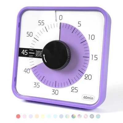 Image of TWENTY5 SEVEN Countdown Timer 7.5 inch; 60 Minute 1 Hour Visual Classroom Teaching Tool Office Meeting, Mechanical Clock for Kids Exam Time Management Magnetic, Purple