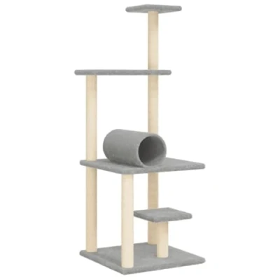 Image of &#039;vidaXL Light Grey Cat Tree Tower All in One Playground with Sisal Scratching Post and Plush Platforms for Indoor Cats