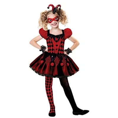 Image of amscan 9903546 Child Kids Red Harlequin Cutie Jumpsuit Halloween Fancy Dress Childs Costume Age: 10 12 Years