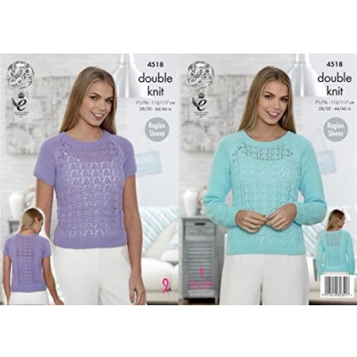 Image of King Cole 4518 Knitting Pattern Ladies Raglan Sleeve Sweaters in Cottonsoft DK