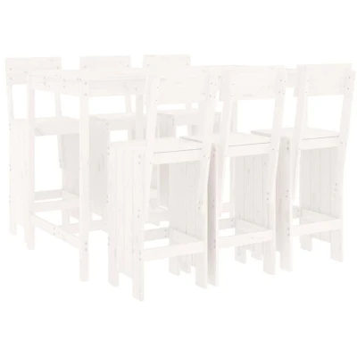 Image of vidaXL 7 Piece Garden Bar Set White Solid Wood Pine