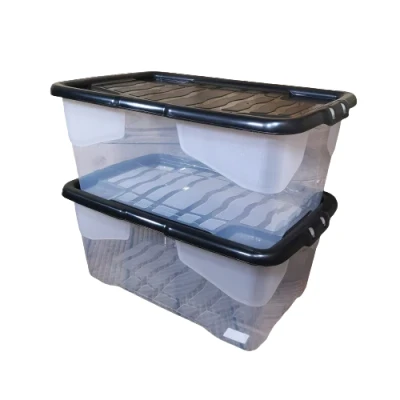 Image of Samuel ALEXANDER 2 x 42L Clear Storage Box with Black Lid, Stackable and Nestable Design Solution