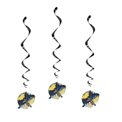 Image of Stunning Batman Hanging Swirl Decorations (66cm) Perfect for Superhero Themed Parties 3ct