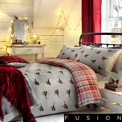 Image of Fusion Robin Brushed Cotton Duvet Cover Set Super King Bed Size in Reg &amp; Grey