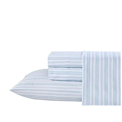 Image of Laura Ashley Queen Sheets, Soft Sateen Cotton Bedding Set Sleek, Smooth, &amp; Breathable Home Decor (Fern Blue, Queen)