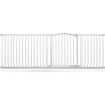 Image of Bettacare Curved Top Dog Gate, 216cm 225cm, Matt White, Pressure Fit Pet Gate for and Puppy, Barrier, Easy Installation