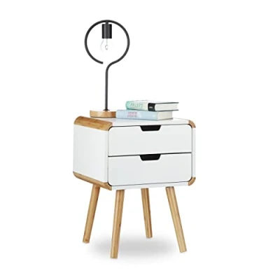 Image of Relaxdays Bedside Table with 2 Drawers, Wooden Nightstand, Compact Bedroom Dresser, HxWxD: 50 x 40 cm, White